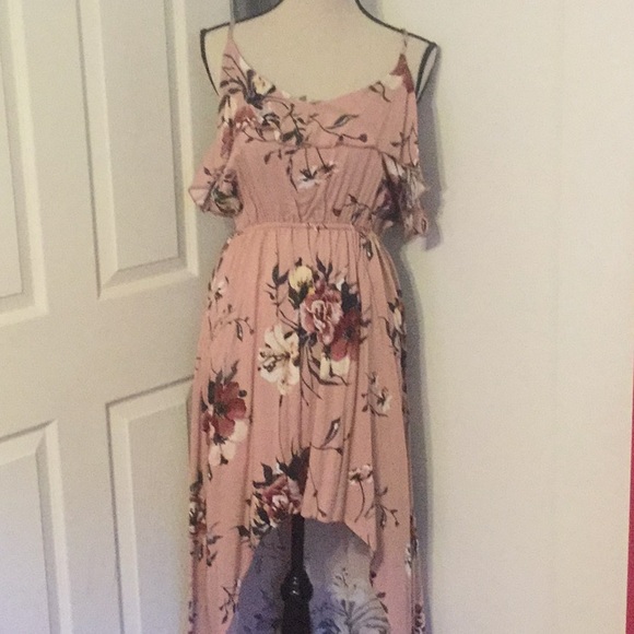 BLUSH MAUVE HI-LOW FLORAL MAXI DRESS - Picture 5 of 8